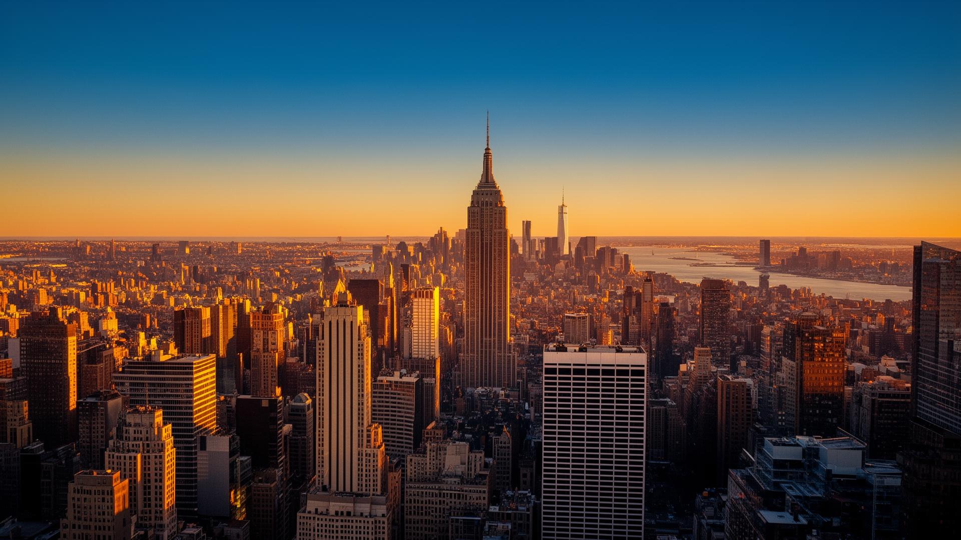 Skyline de Nova York ao pôr do sol